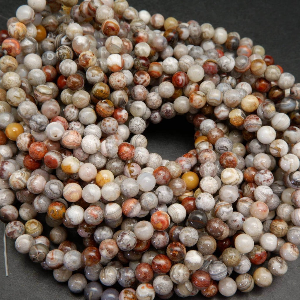 Red, grey, and white laguna lace agate beads.