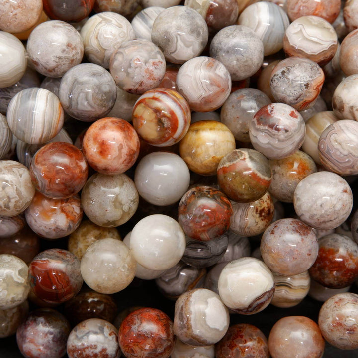 Red, grey, and white laguna lace agate beads.