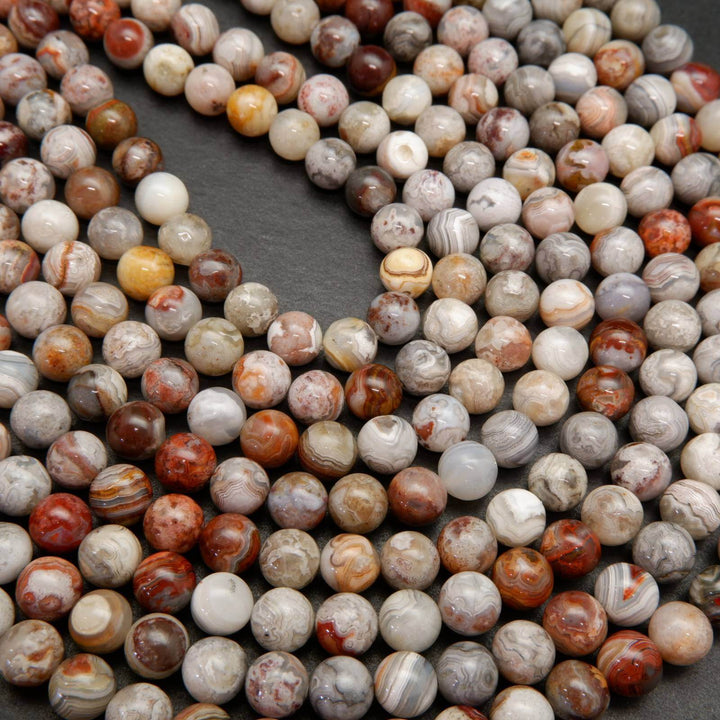 Red, grey, and white laguna lace agate beads.