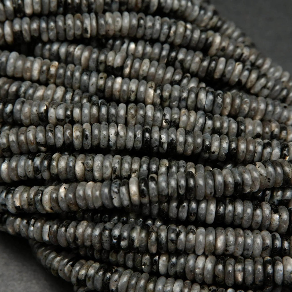 Larvikite (Black Labradorite) · Smooth · Heishi Disk · 6mm, Bead, Tejas Beads