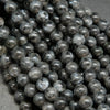 Grey round large hole larvikite beads. Black Labradorite Beads.