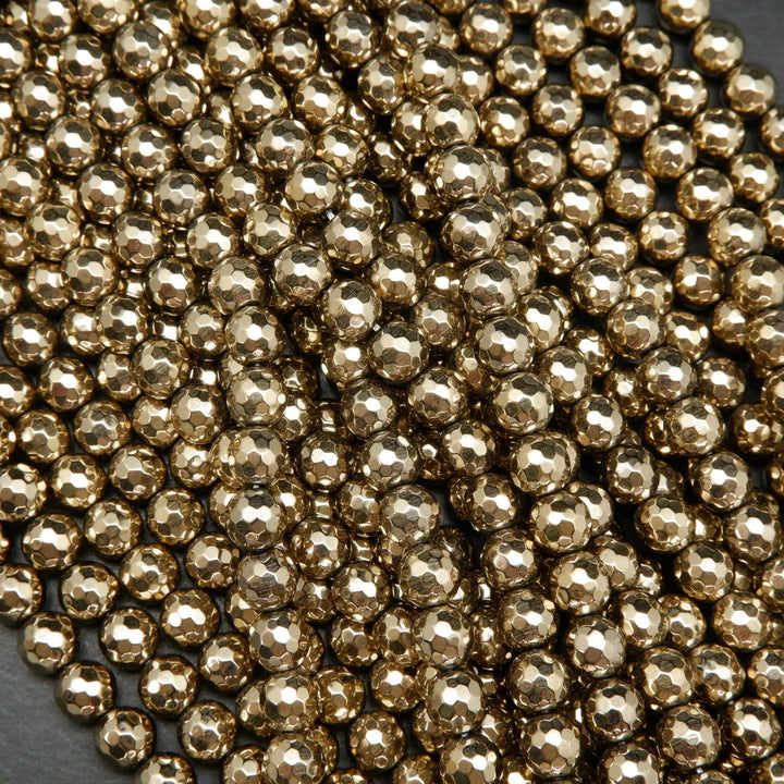 Faceted Light Gold Hematite Beads.