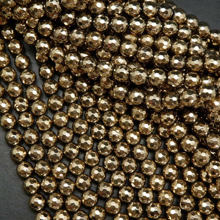 Faceted Light Gold Hematite Beads.