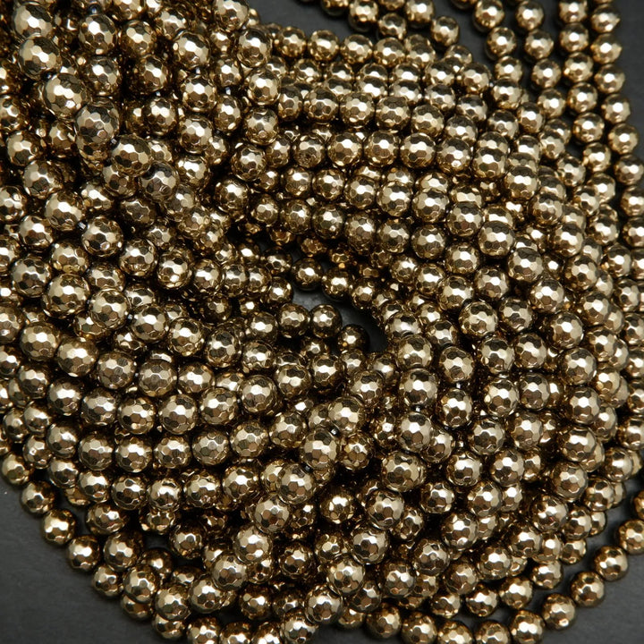 Faceted Light Gold Hematite Beads.