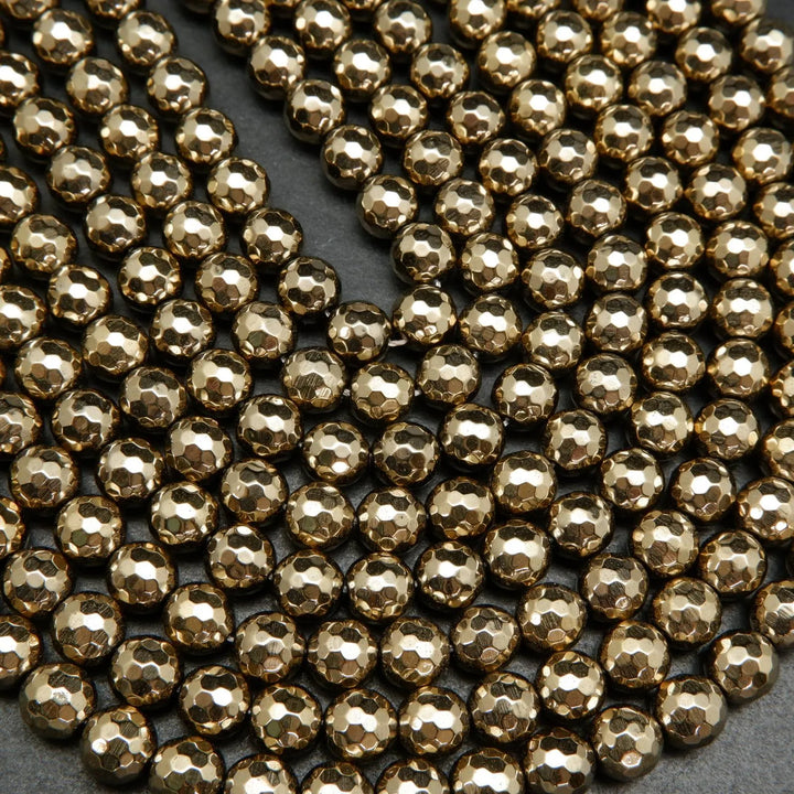 Faceted Light Gold Hematite Beads.