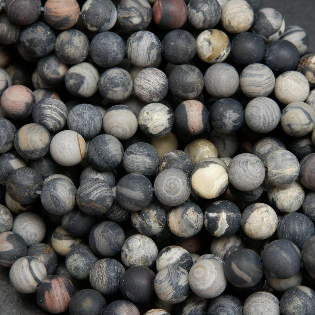 Black Silver Leaf Jasper · Matte · Round · 6mm, 8mm, Bead, Tejas Beads
