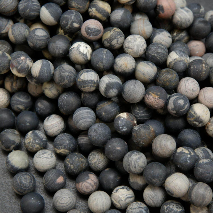 Black Silver Leaf Jasper · Matte · Round · 6mm, 8mm, Bead, Tejas Beads