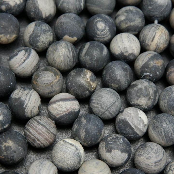 Black Silver Leaf Jasper · Matte · Round · 6mm, 8mm, Bead, Tejas Beads