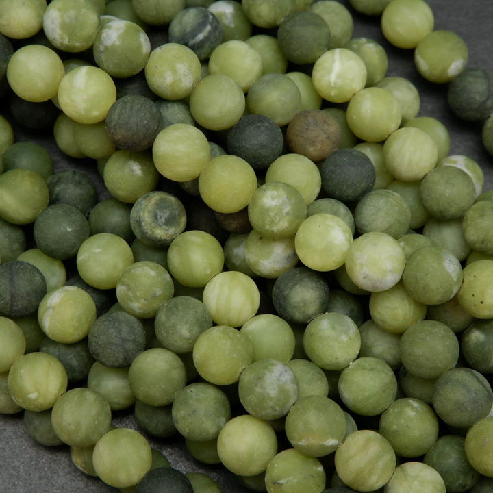Drab Green Matte Finish Jade Beads. Olivine Color Loose Beads for Jewelry Making.