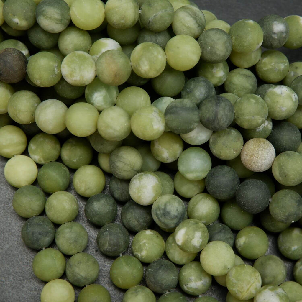 Drab Green Matte Finish Jade Beads. Olivine Color Loose Beads for Jewelry Making.