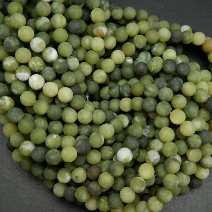 Drab Green Matte Finish Jade Beads. Olivine Color Loose Beads for Jewelry Making.