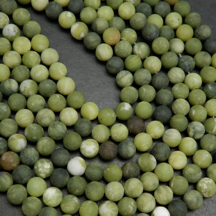 Drab Green Matte Finish Jade Beads. Olivine Color Loose Beads for Jewelry Making.