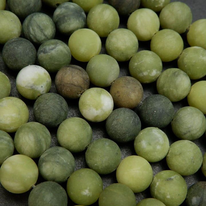 Drab Green Matte Finish Jade Beads. Olivine Color Loose Beads for Jewelry Making.