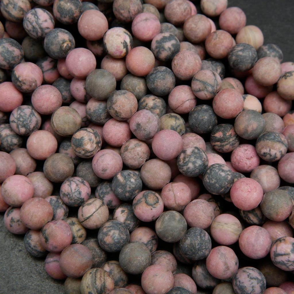 Matte Finish Pink Rhodonite w/ Matrix Beads.