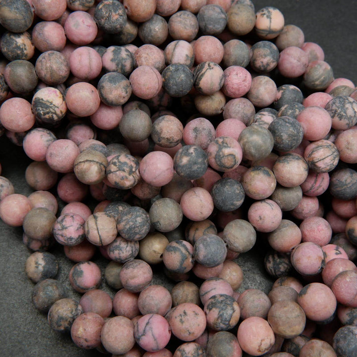 Matte Finish Pink Rhodonite w/ Matrix Beads.