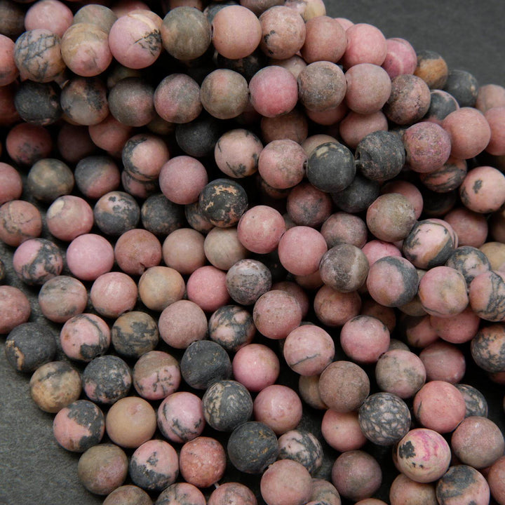 Matte Finish Pink Rhodonite w/ Matrix Beads.