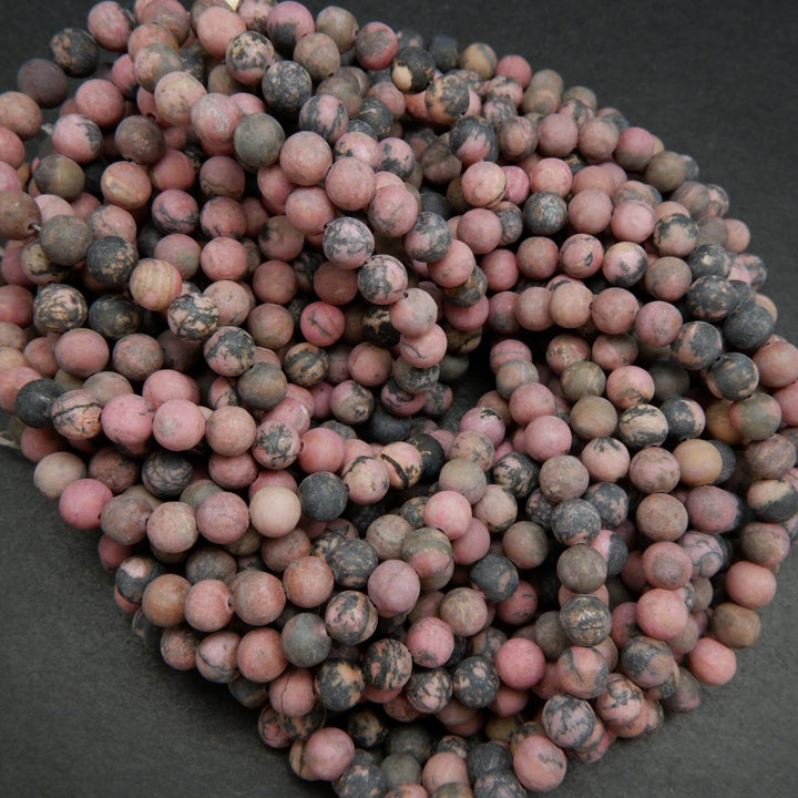 Matte Finish Pink Rhodonite w/ Matrix Beads.