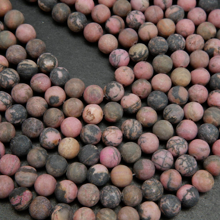 Matte Finish Pink Rhodonite w/ Matrix Beads.
