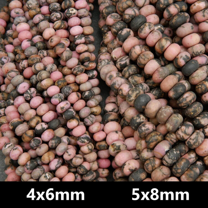 Rhodonite with matrix rondelle matte finish beads. Loose beads for jewelry making.