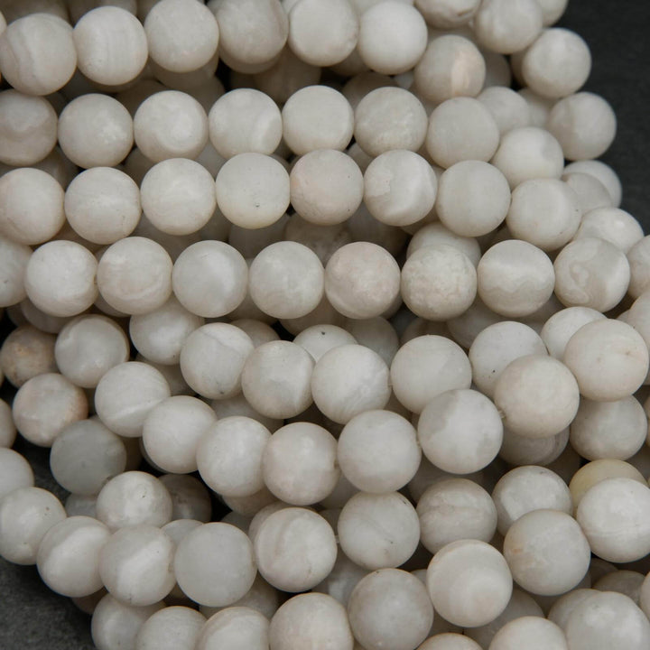 Matte Finish White Lace Agate Beads.