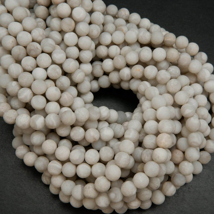 Matte Finish White Lace Agate Beads.