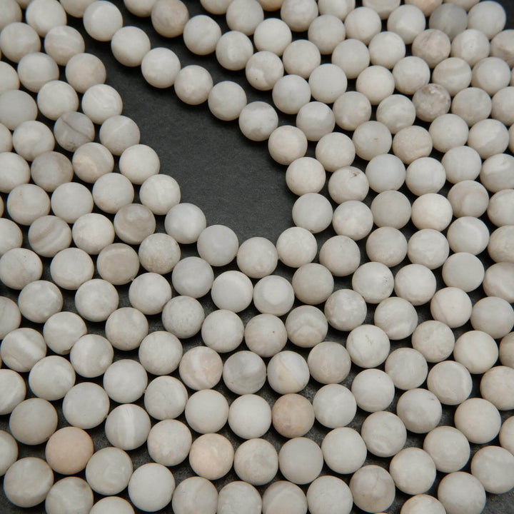 Matte Finish White Lace Agate Beads.