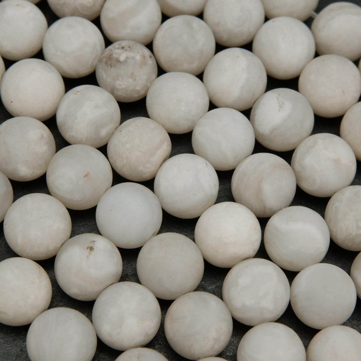 Matte Finish White Lace Agate Beads.