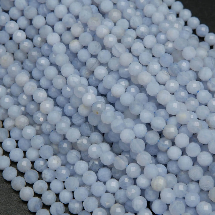 Blue lace agate microfaceted beads.