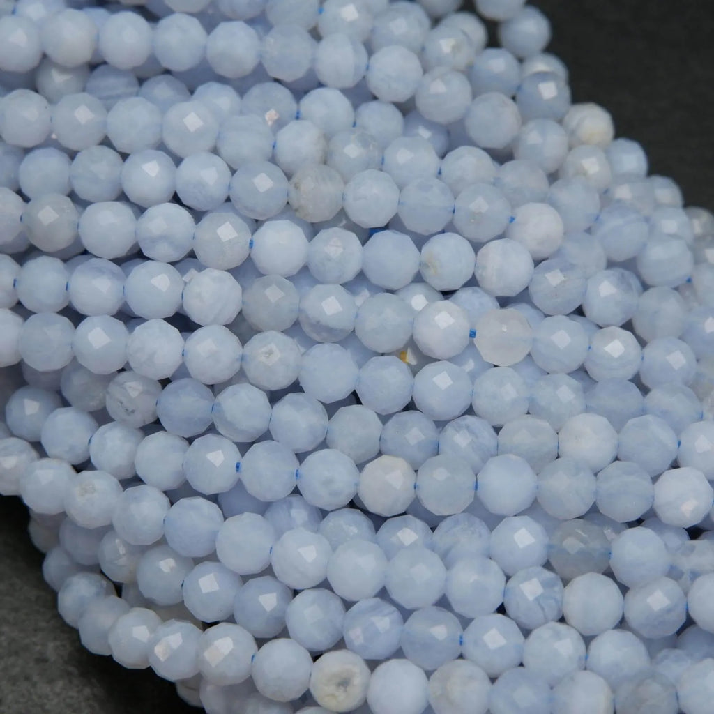 Blue lace agate microfaceted beads.