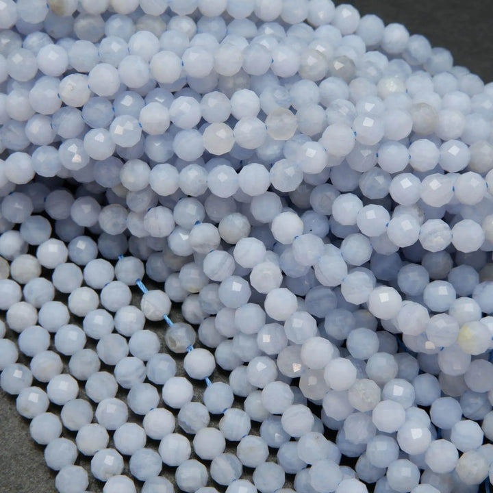 Blue lace agate microfaceted beads.