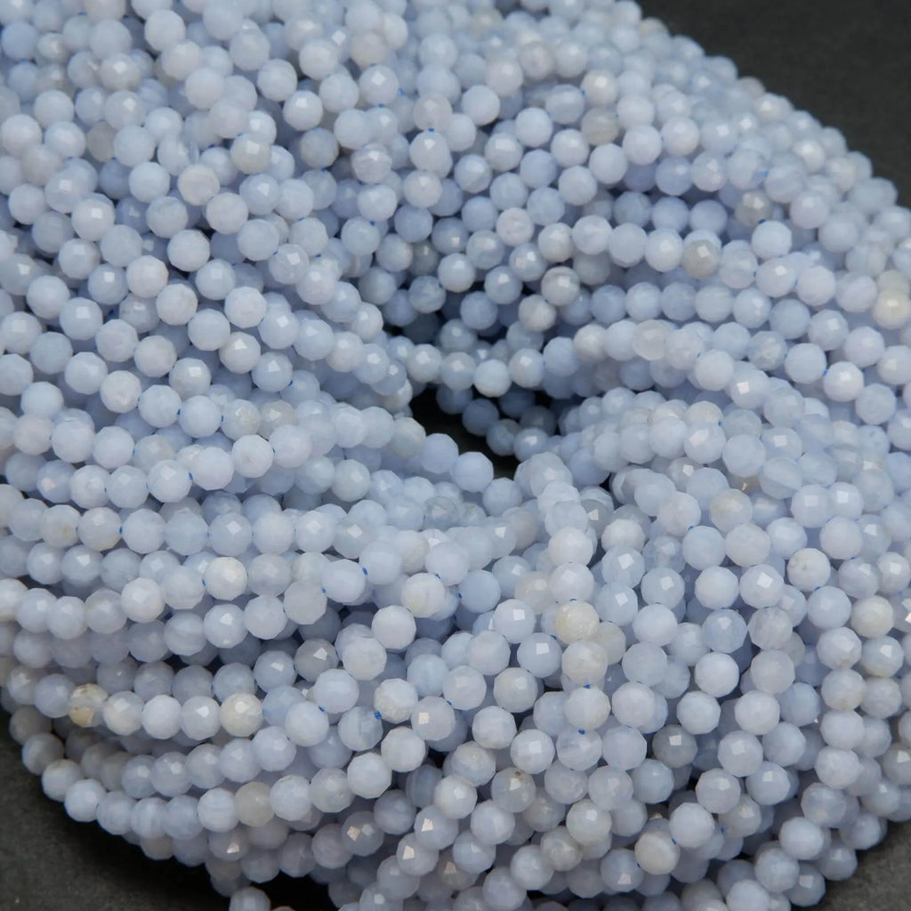 Blue lace agate microfaceted beads.
