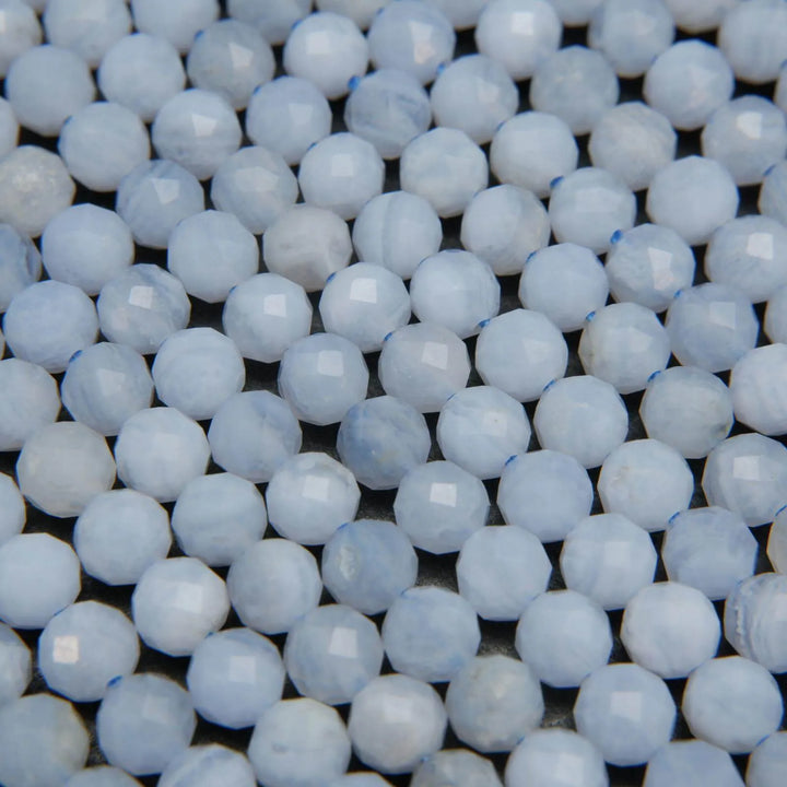 Blue lace agate microfaceted beads.