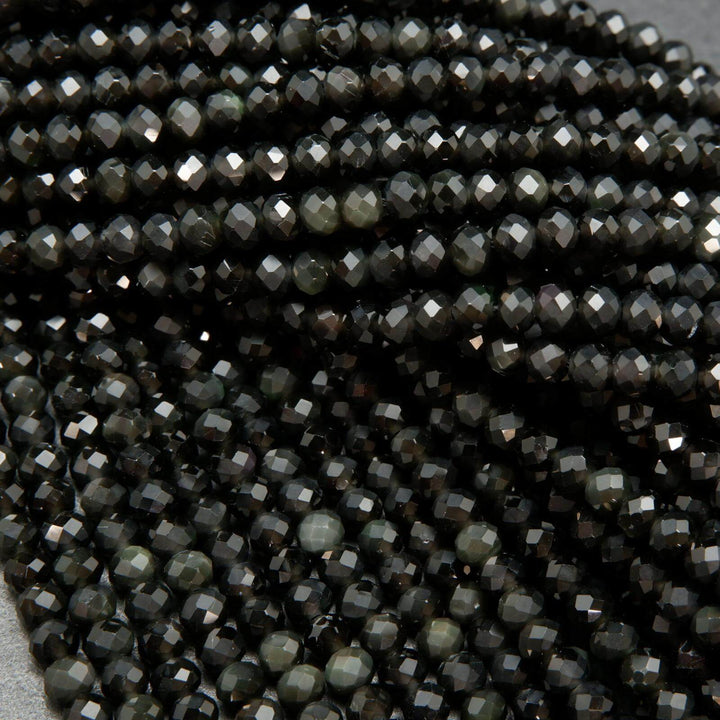 Black obsidian beads for jewelry making.