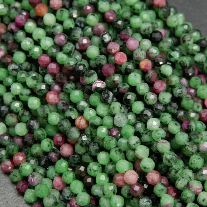 Microfaceted Ruby Zoisite Beads. 