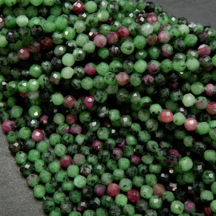 Microfaceted Ruby Zoisite Beads. 