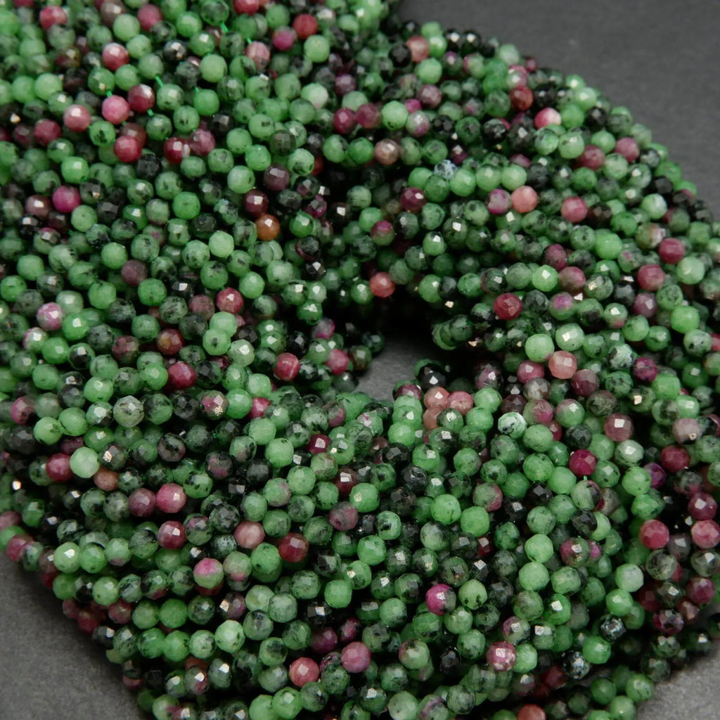 Microfaceted Ruby Zoisite Beads. 