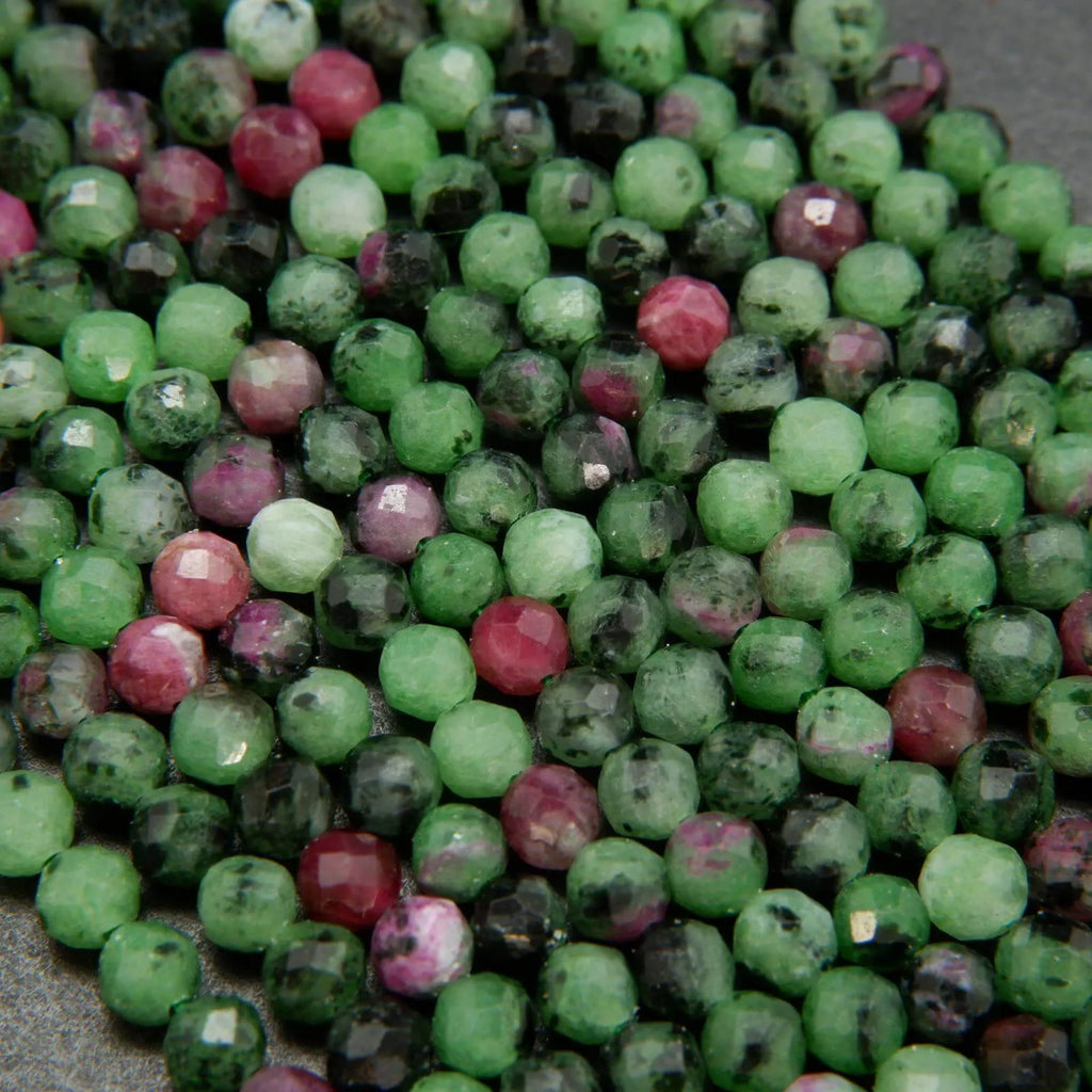Microfaceted Ruby Zoisite Beads. 