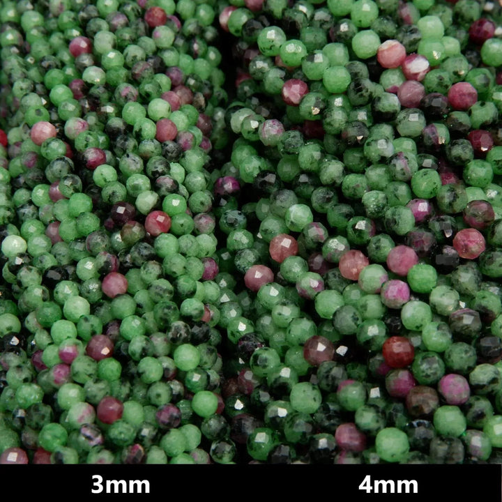 Microfaceted Ruby Zoisite Beads. 