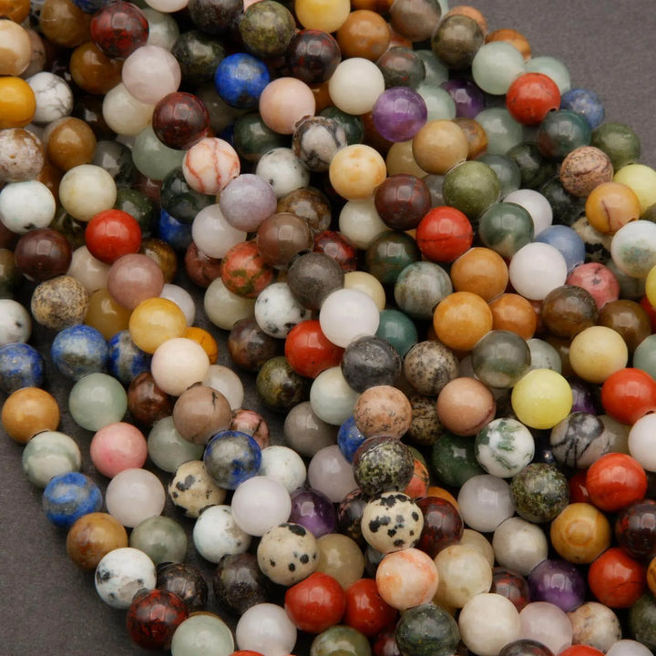 Mixed Gemstones · Smooth · Round · 6mm, 8mm, 10mm · Large Hole · 1/2 Strand, Tejas Beads, Beads