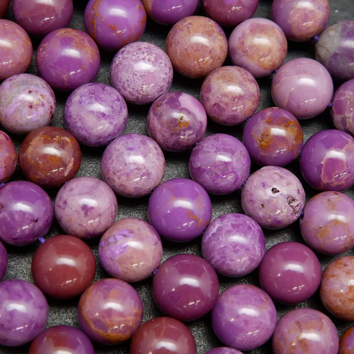 Mixed Purple Polished Round Phosphosiderite Beads