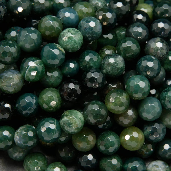 Green Moss Agate Faceted Beads.