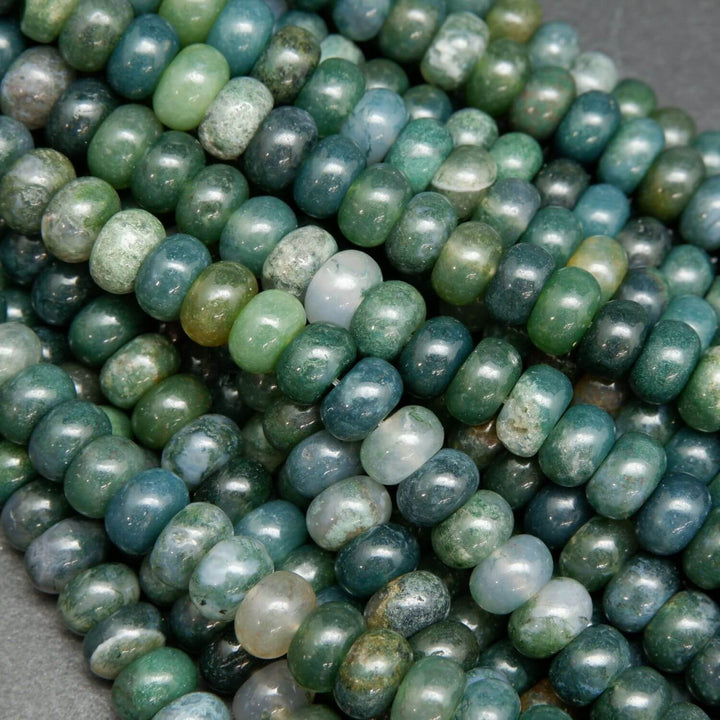Moss agate rondelle beads.