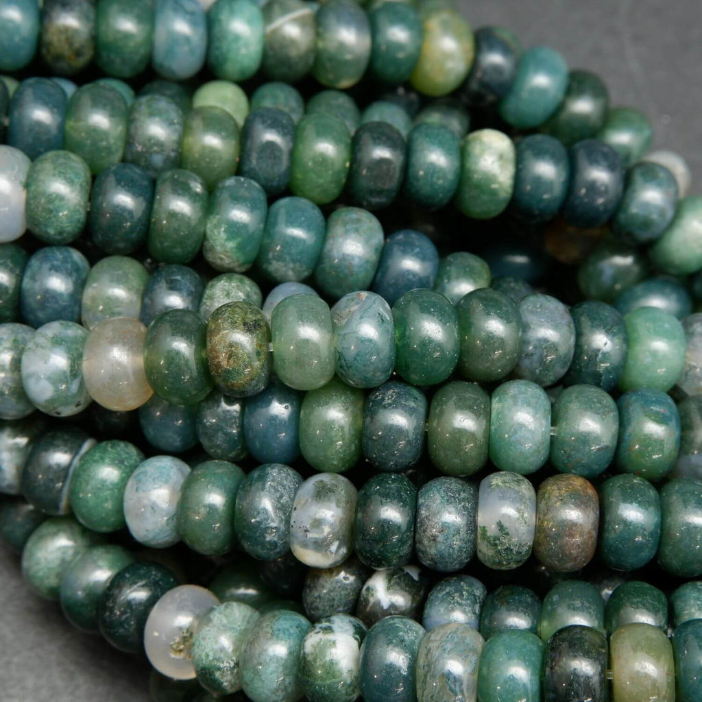 Moss agate rondelle beads.