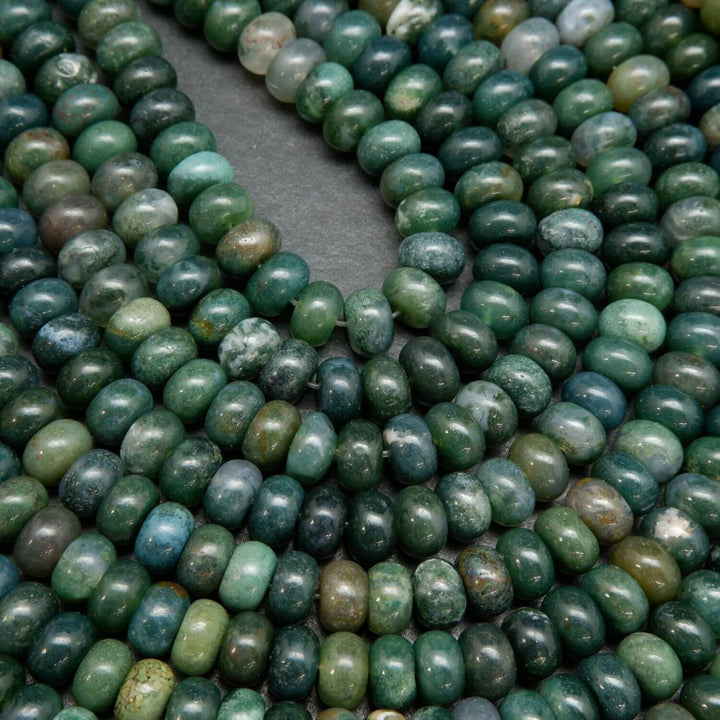 Moss agate rondelle beads.