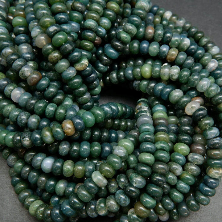 Moss agate rondelle beads.