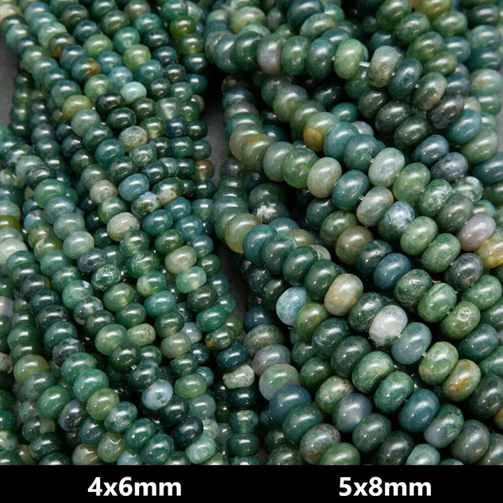 Moss agate rondelle beads.