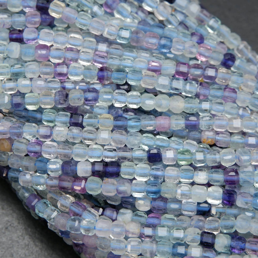 Multicolor cube shape fluorite beads.