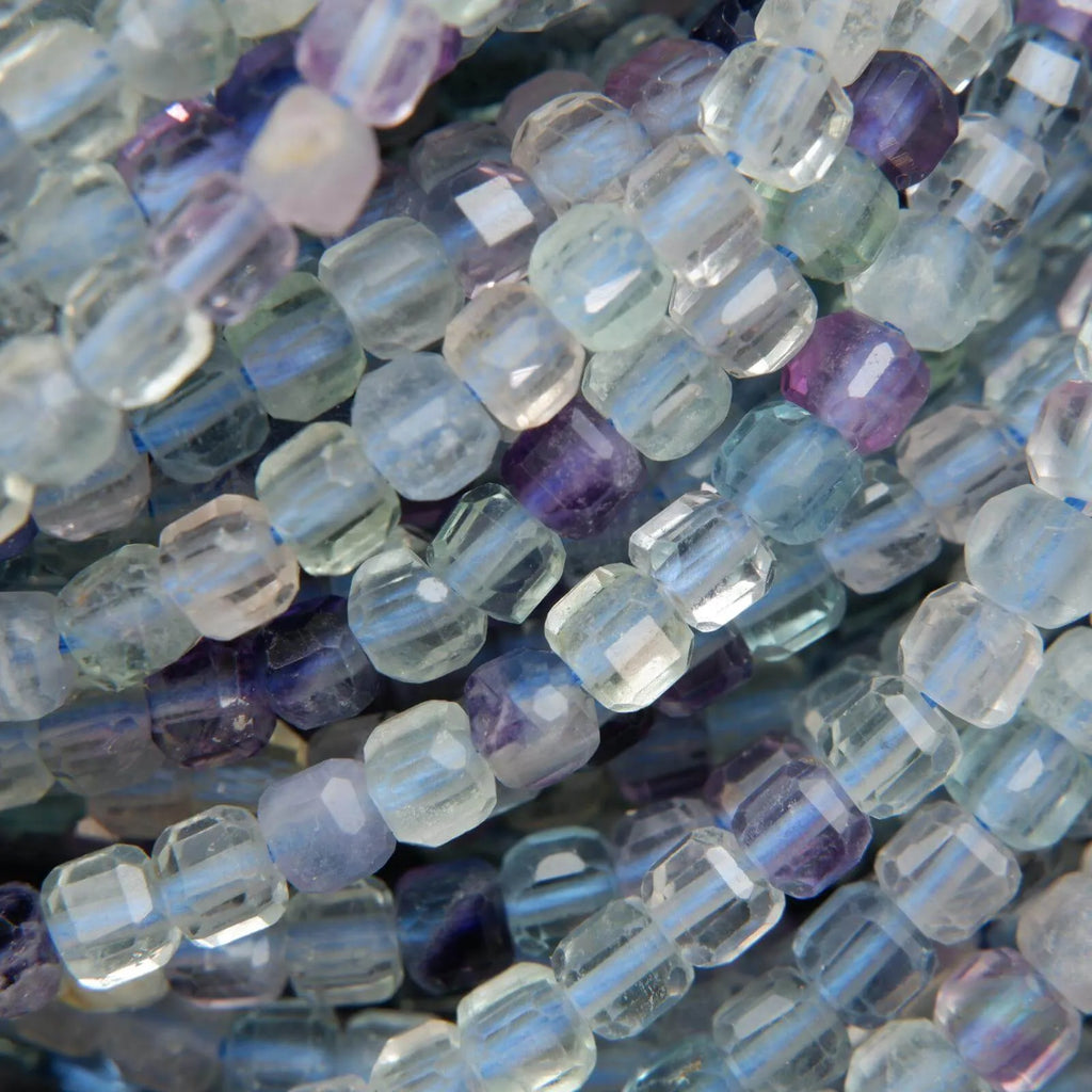 Multicolor cube shape fluorite beads.
