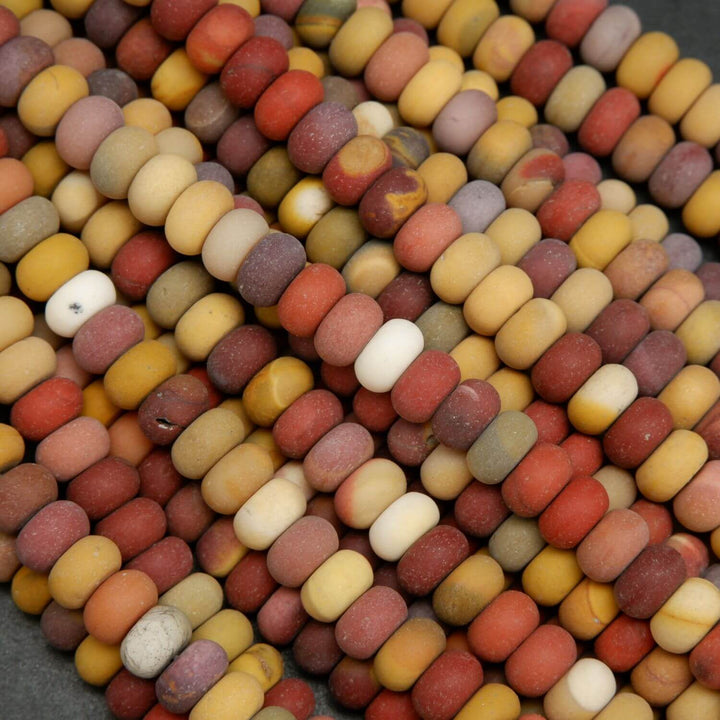 Red and yellow rondelle shape mookaite jasper loose beads with matte finish.