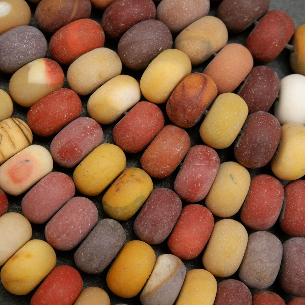 Red and yellow rondelle shape mookaite jasper loose beads with matte finish.